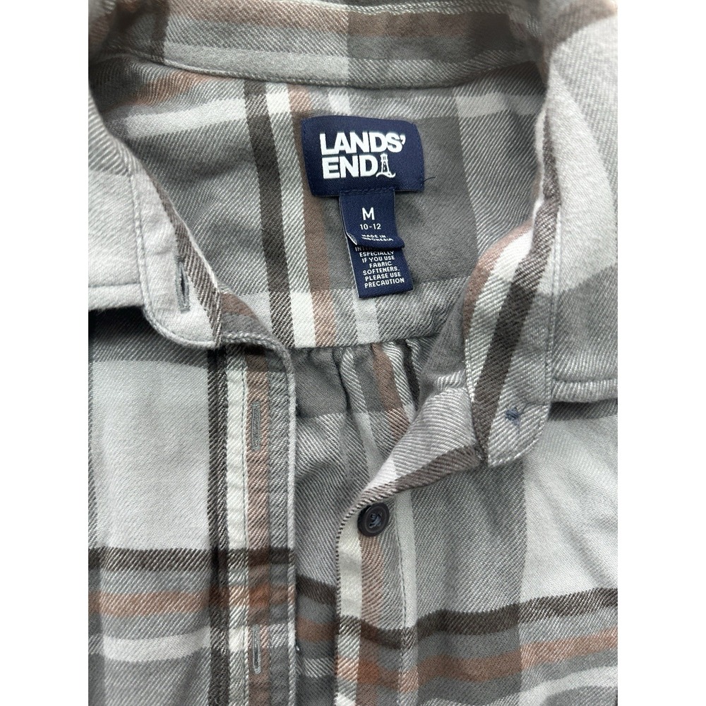 Lands' End M (10-12) Flannel Grey Button Up Women's Super Soft Long Sleeve Warm - Picture 2 of 7